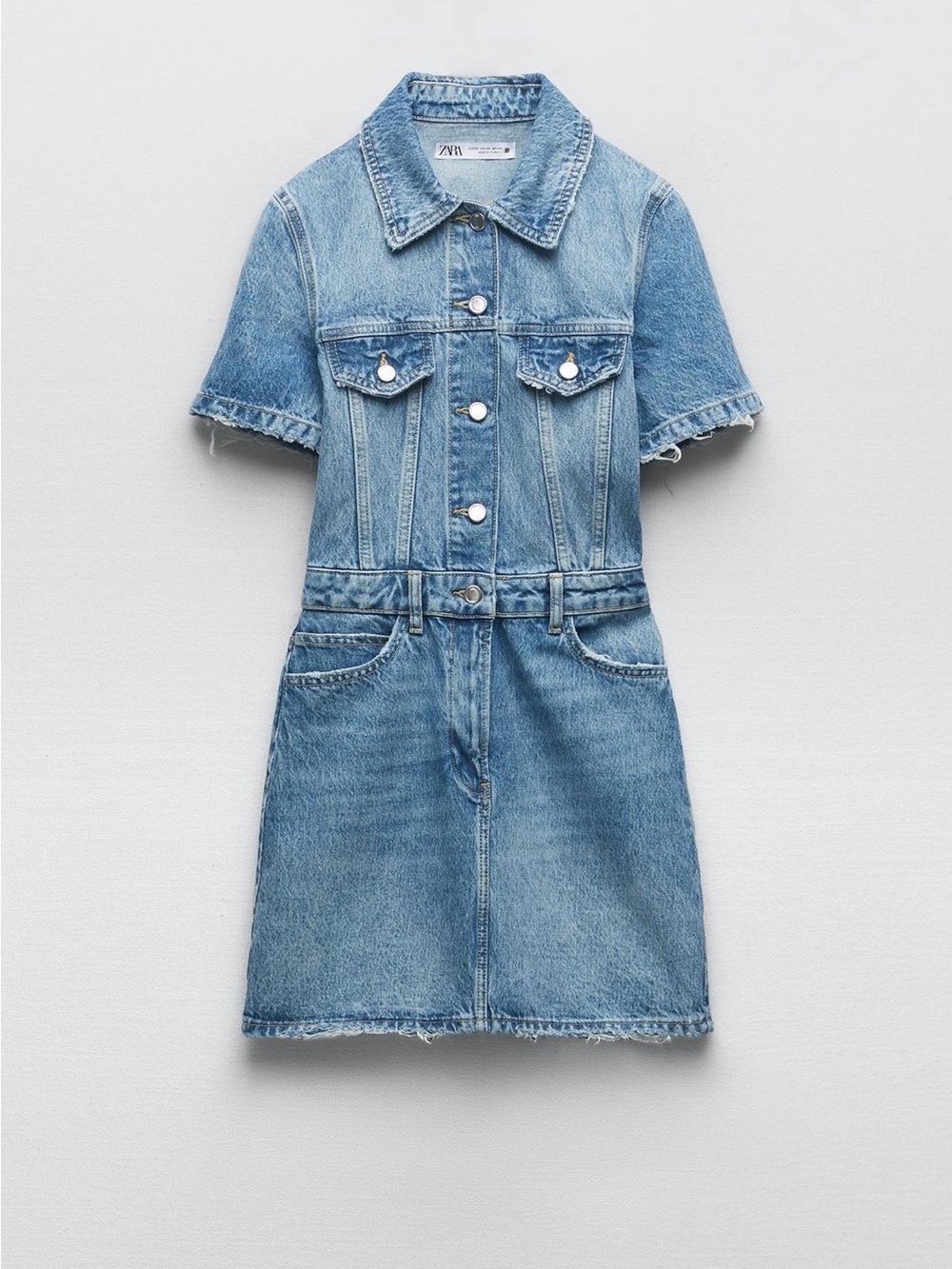 Zara Light Blue Denim Short Sleeve Dress